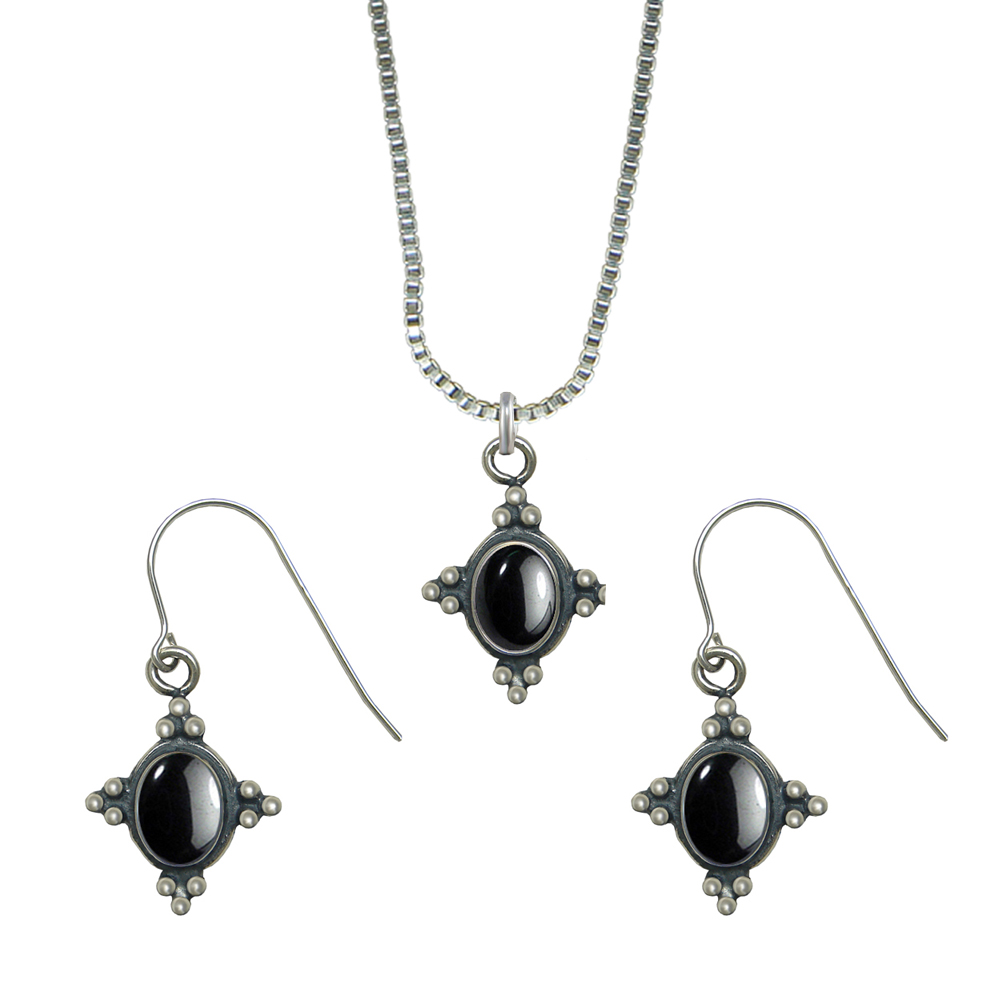 Sterling Silver Petite Necklace Earrings Set Hematite